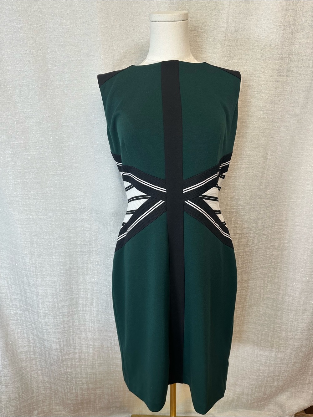 Ivanka Trump Geometric Colorblock and Black & Green Sleeveless Body-con Dress